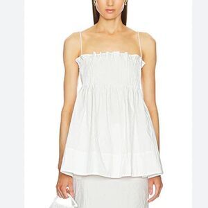 NWT HELSA Crinkle Pleated Tunic white smocked baby doll top blouse Revolve S